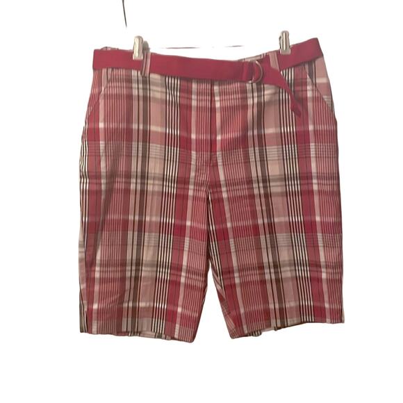 Women’s shorts by Kim Rogers size 16, NWT Red White, Taupe, Brown Plaid - Picture 1 of 11